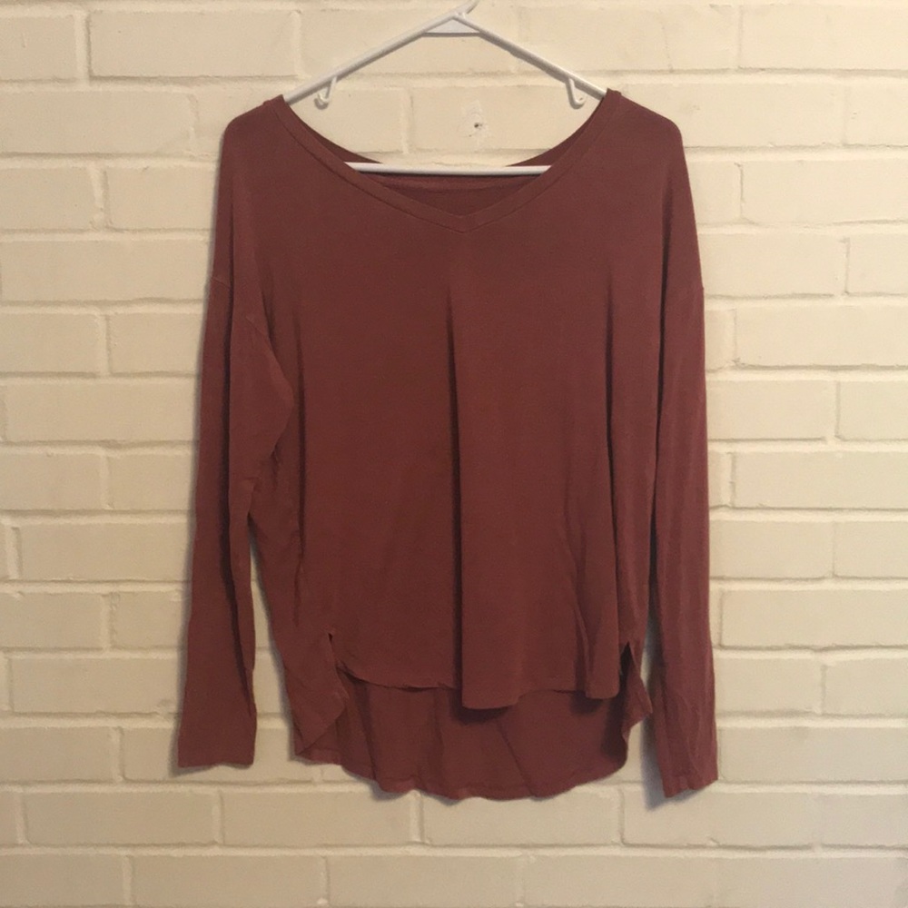 Long Sleeve maroon v-neck t-shirt